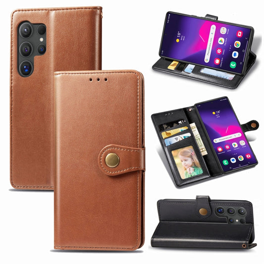 For Samsung Galaxy S25+ 5G Retro Solid Color Buckle Leather Phone Case(Brown) - Galaxy S25+ 5G Cases by buy2fix | Online Shopping UK | buy2fix