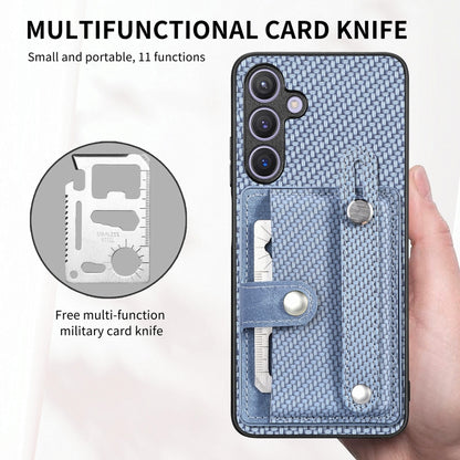 For Samsung Galaxy S25 5G Wristband Kickstand Wallet Back Phone Case with Tool Knife(Blue) - Galaxy S25 5G Cases by buy2fix | Online Shopping UK | buy2fix