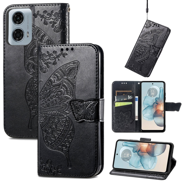 For Motorola Moto G24 Power Butterfly Love Flower Embossed Leather Phone Case(Black) - Motorola Cases by buy2fix | Online Shopping UK | buy2fix