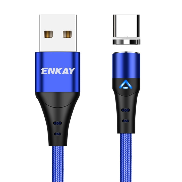 ENKAY 3A USB to Type-C Magnetic Fast Charging Data Cable with LED Light, Length:1m(Blue) - Charging Cable & Head by ENKAY | Online Shopping UK | buy2fix