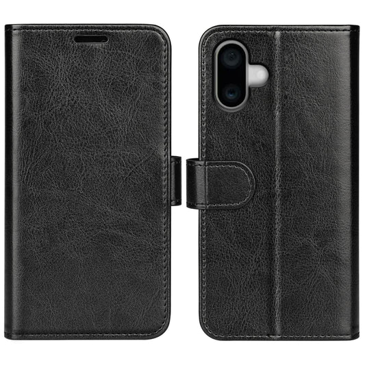 For iPhone 16 Plus R64 Texture Horizontal Flip Leather Phone Case(Black) - iPhone 16 Plus Cases by buy2fix | Online Shopping UK | buy2fix