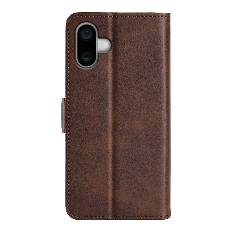 For iPhone 16 Plus Dual-side Magnetic Buckle Horizontal Flip Leather Phone Case(Brown) - iPhone 16 Plus Cases by buy2fix | Online Shopping UK | buy2fix