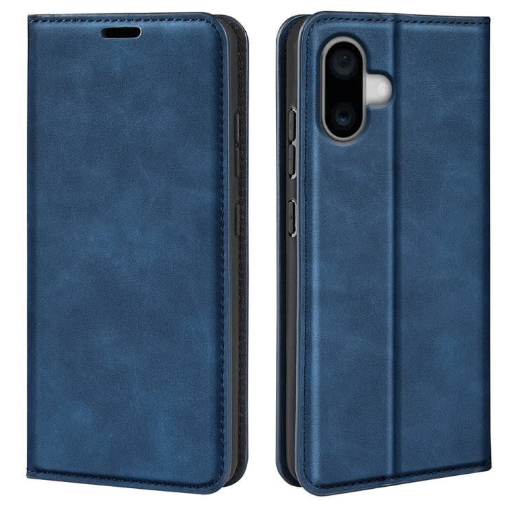 For iPhone 16 Retro-skin  Magnetic Suction Leather Phone Case(Dark Blue) - iPhone 16 Cases by buy2fix | Online Shopping UK | buy2fix