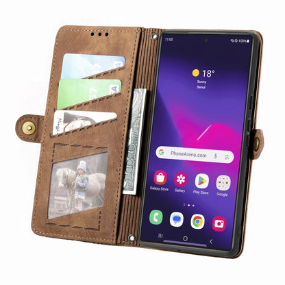 For Samsung Galaxy S25 Ultra 5G Geometric Zipper Wallet Side Buckle Leather Phone Case(Brown) - Galaxy S25 Ultra 5G Cases by buy2fix | Online Shopping UK | buy2fix