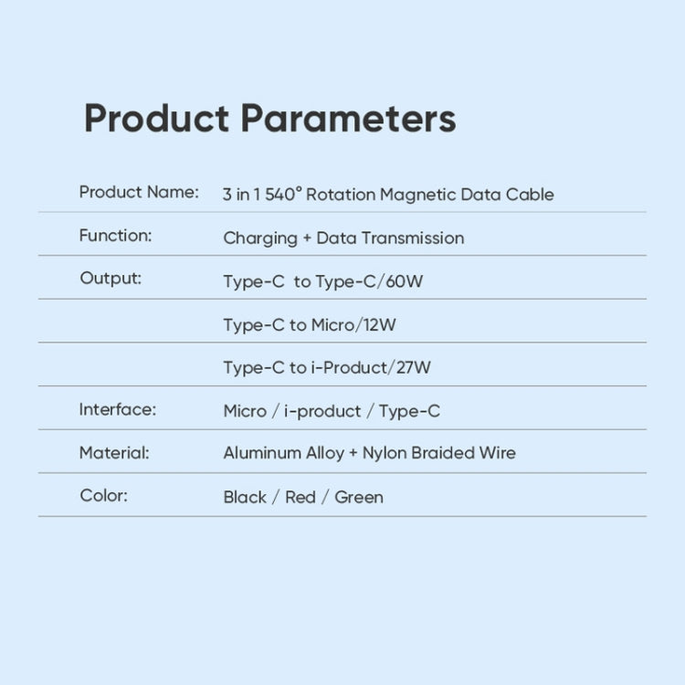 ENKAY PD60W Type-C to Type-C / 8 Pin / Micro USB Magnetic 540 Degrees Rotating Fast Charging Cable, Length:1m(Red) - Charging Cable & Head by ENKAY | Online Shopping UK | buy2fix