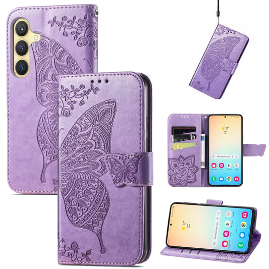 For Samsung Galaxy S24 5G Butterfly Love Flower Embossed Leather Phone Case(Light Purple) - Galaxy S24 5G Cases by buy2fix | Online Shopping UK | buy2fix