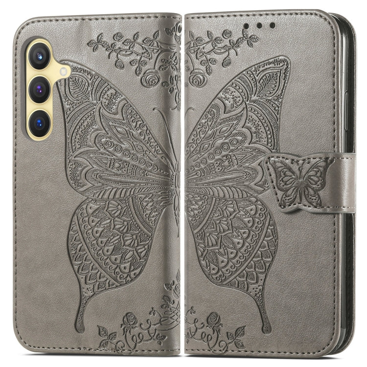 For Samsung Galaxy S25 5G Butterfly Love Flower Embossed Leather Phone Case(Gray) - Galaxy S25 5G Cases by buy2fix | Online Shopping UK | buy2fix