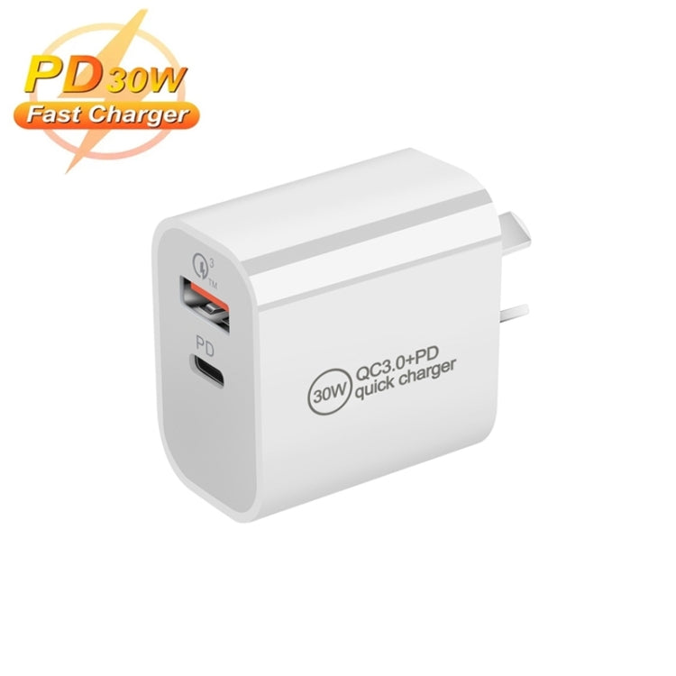 [HK Warehouse] PD30W USB-C / Type-C + QC3.0 USB Dual Port Charger, AU Plug - USB Charger by buy2fix | Online Shopping UK | buy2fix