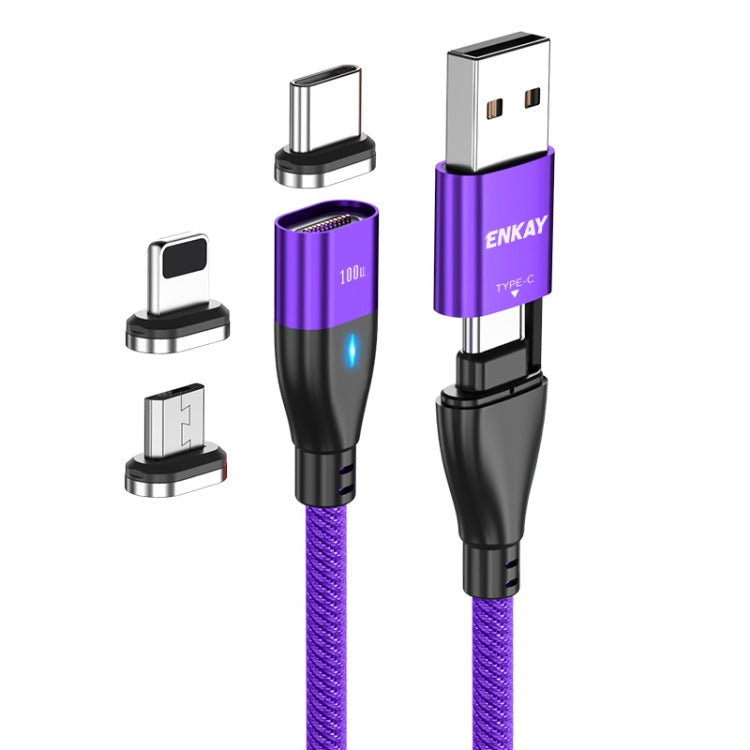 ENKAY 6-in-1 PD100W USB-A / Type-C to Type-C / 8 Pin / Micro USB Magnetic Fast Charging Cable, Cable Length:2m(Purple) - Charging Cable & Head by ENKAY | Online Shopping UK | buy2fix