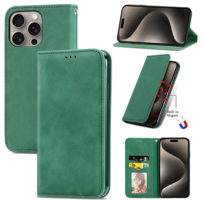 For iPhone 16 Pro Max Retro Skin Feel Magnetic Flip Leather Phone Case(Green) - iPhone 16 Pro Max Cases by buy2fix | Online Shopping UK | buy2fix