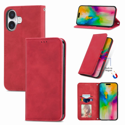 For iPhone 16 Plus Retro Skin Feel Magnetic Flip Leather Phone Case(Red) - iPhone 16 Plus Cases by buy2fix | Online Shopping UK | buy2fix