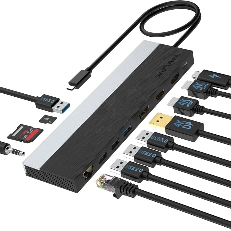 Wavlink UMD08 DisplayPort 12 in 1 Type-C Triple Display Docking Station - USB HUB by WAVLINK | Online Shopping UK | buy2fix