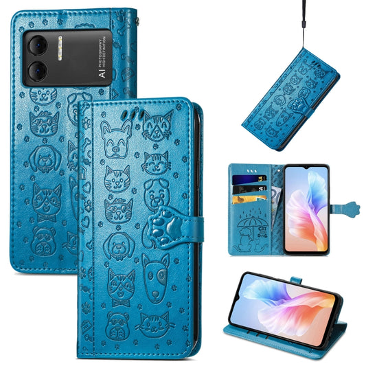 For DOOGEE X98 Pro / X98 Cat and Dog Embossed Leather Phone Case(Blue) - Doogee Cases by buy2fix | Online Shopping UK | buy2fix
