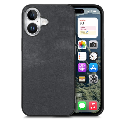 For iPhone 16 Plus Vintage Leather PC Back Cover Phone Case(Black) - iPhone 16 Plus Cases by buy2fix | Online Shopping UK | buy2fix