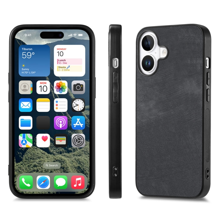 For iPhone 16 Plus Vintage Leather PC Back Cover Phone Case(Black) - iPhone 16 Plus Cases by buy2fix | Online Shopping UK | buy2fix