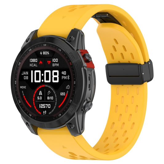 For Garmin Tactix 7 / Tactix DELTA Quick Release Holes Magnetic Buckle Silicone Watch Band(Yellow) - Watch Bands by buy2fix | Online Shopping UK | buy2fix