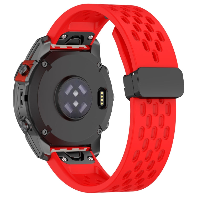 For Garmin Descent MK1 / MK2 / MK2i Quick Release Holes Magnetic Buckle Silicone Watch Band(Red) - Watch Bands by buy2fix | Online Shopping UK | buy2fix