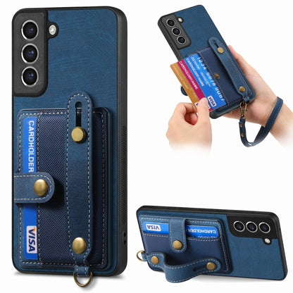 For Samsung Galaxy S21+ 5G Retro Cross Wristband Wallet Leather Back Phone Case(Blue) - Galaxy S21+ 5G Cases by buy2fix | Online Shopping UK | buy2fix