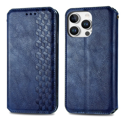 For iPhone 16 Pro Max Cubic Grid Pressed Magnetic Leather Phone Case(Blue) - iPhone 16 Pro Max Cases by buy2fix | Online Shopping UK | buy2fix