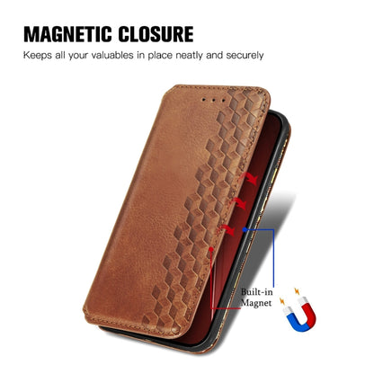 For iPhone 16 Pro Cubic Grid Pressed Magnetic Leather Phone Case(Brown) - iPhone 16 Pro Cases by buy2fix | Online Shopping UK | buy2fix