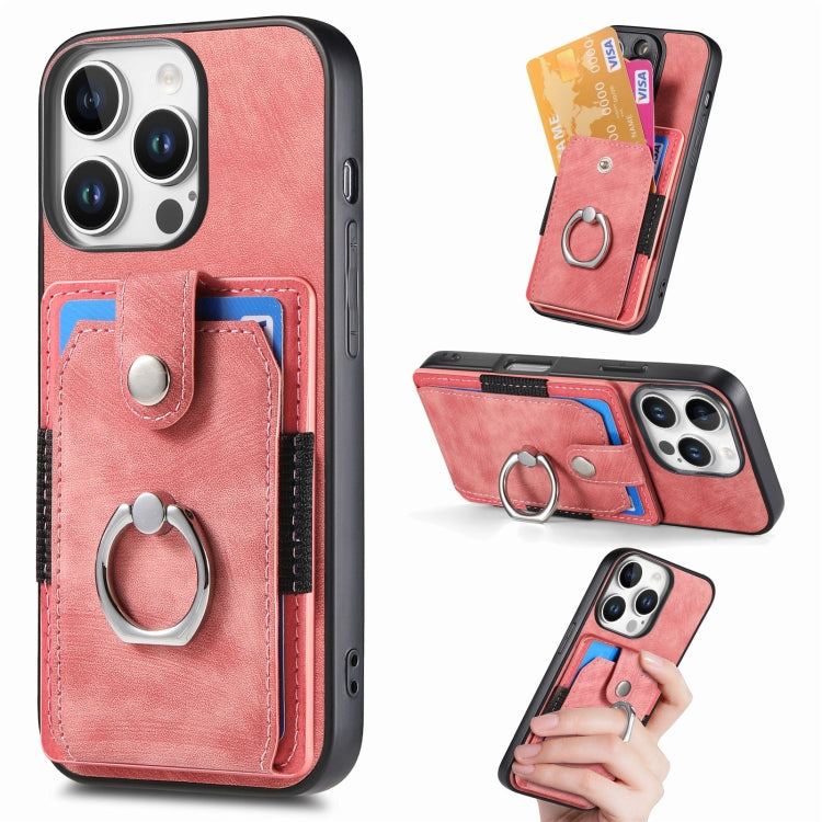 For iPhone 16 Pro Max Retro Skin-feel Ring Card Wallet Phone Case(Pink) - iPhone 16 Pro Max Cases by buy2fix | Online Shopping UK | buy2fix