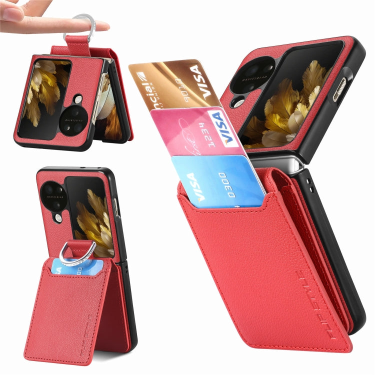 For OPPO Find N3 Flip Litchi PU Ring Holder Wallet Phone Case(Red) - Find N3 Flip Cases by buy2fix | Online Shopping UK | buy2fix