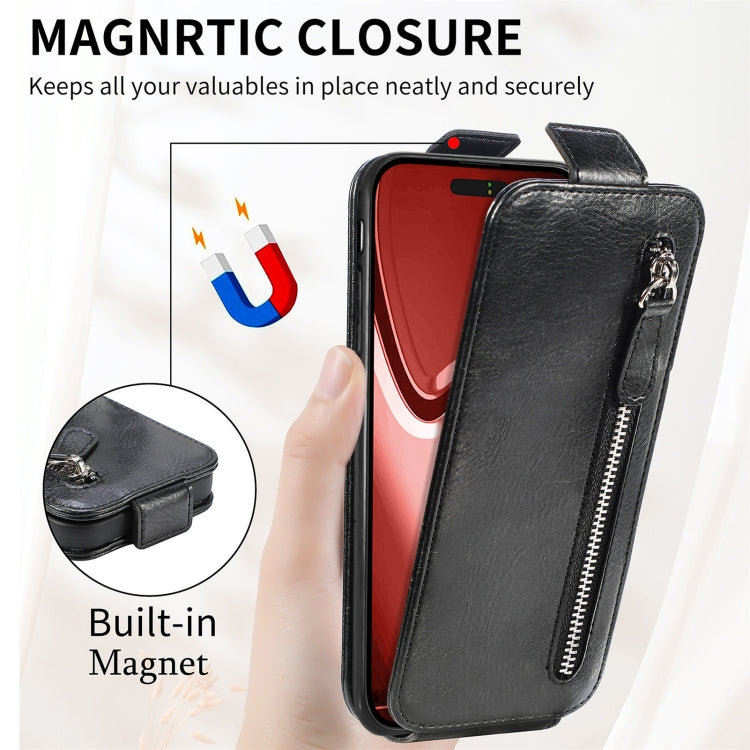 For iPhone 16 Pro Zipper Wallet Vertical Flip Leather Phone Case(Black) - iPhone 16 Pro Cases by buy2fix | Online Shopping UK | buy2fix