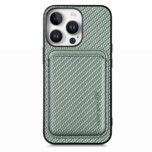 For iPhone 16 Pro Max Carbon Fiber Leather Card Magsafe Phone Case(Green) - iPhone 16 Pro Max Cases by buy2fix | Online Shopping UK | buy2fix