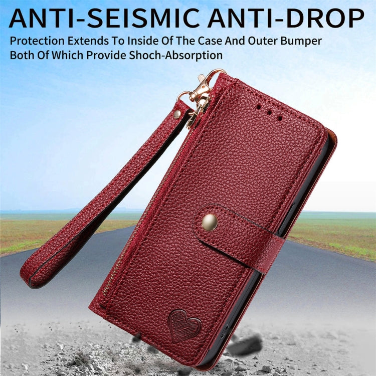 For Xiaomi Redmi Note 13 4G Love Zipper Lanyard Leather Phone Case(Brown) - Note 13 Cases by buy2fix | Online Shopping UK | buy2fix