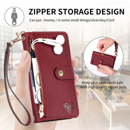 For Xiaomi Redmi Note 13 4G Love Zipper Lanyard Leather Phone Case(Brown) - Note 13 Cases by buy2fix | Online Shopping UK | buy2fix