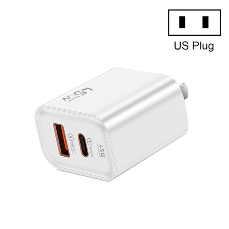 45PQ 45W PD25W + QC3.0 20W USB Fully Compatible Super Fast Charger, US Plug(White) - USB Charger by buy2fix | Online Shopping UK | buy2fix