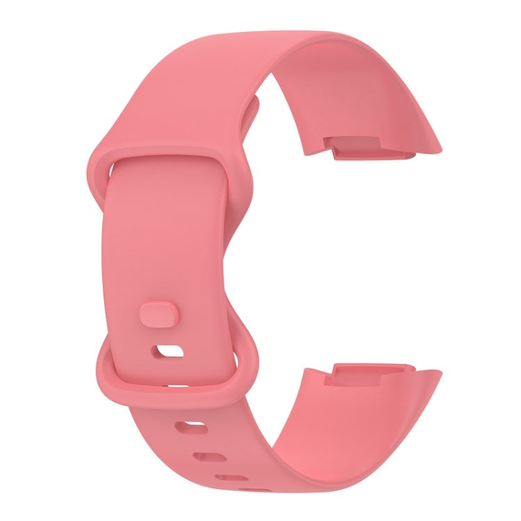 For Fitbit Charge 6 Solid Color Butterfly Buckle Silicone Watch Band, Size:L Size(Pink) - Watch Bands by buy2fix | Online Shopping UK | buy2fix