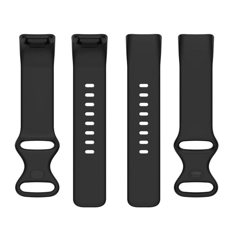 For Fitbit Charge 6 Solid Color Butterfly Buckle Silicone Watch Band, Size:S Size(Black) - Watch Bands by buy2fix | Online Shopping UK | buy2fix