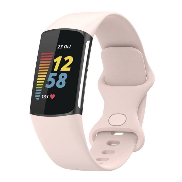 For Fitbit Charge 6 Solid Color Butterfly Buckle Silicone Watch Band, Size:S Size(Light Pink) - Watch Bands by buy2fix | Online Shopping UK | buy2fix