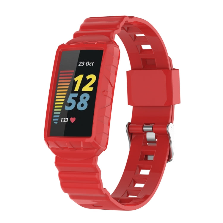 For Fitbit Charge 6 / 5 / 4 / 3 Armor Integrated TPU Watch Band(Red) - Watch Bands by buy2fix | Online Shopping UK | buy2fix