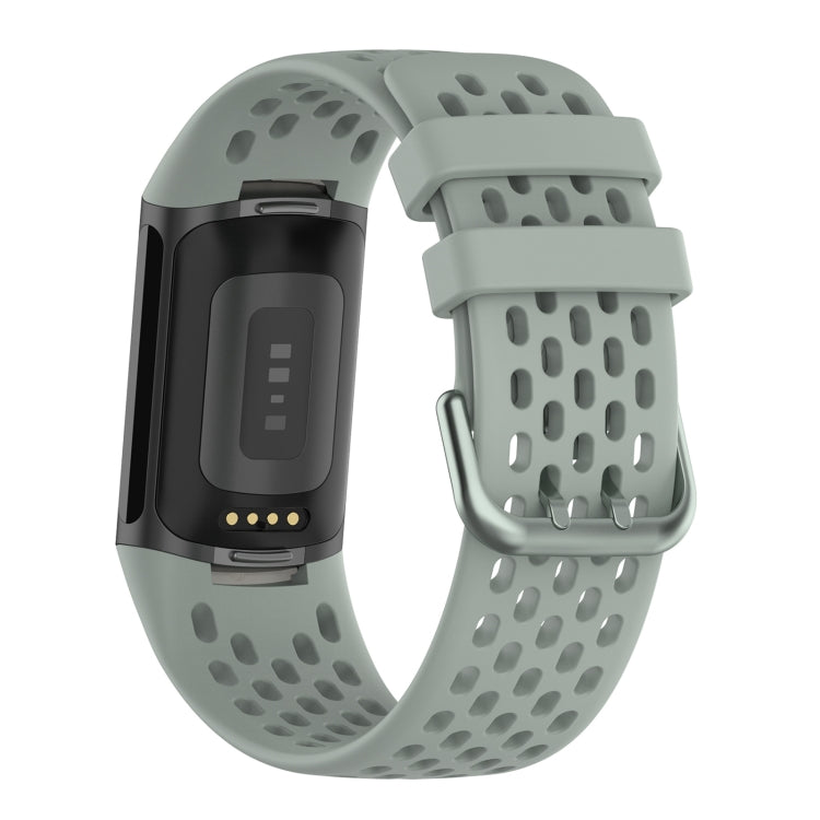 For Fitbit Charge 5 Solid Color Breathable Sports Silicone Watch Band(Gray) - Watch Bands by buy2fix | Online Shopping UK | buy2fix