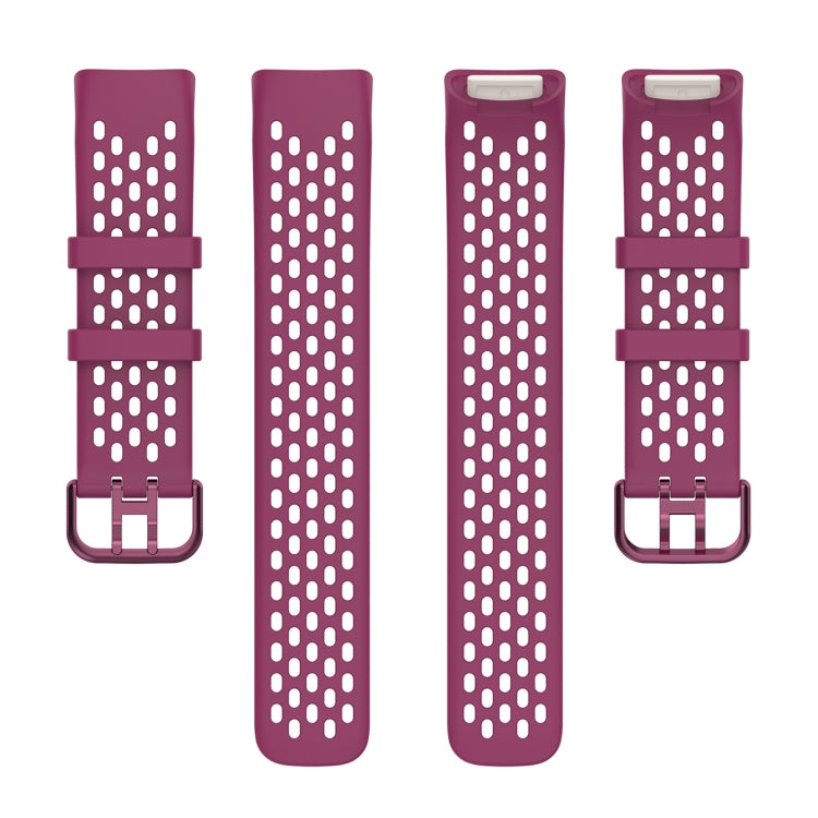 For Fitbit Charge 5 Solid Color Breathable Sports Silicone Watch Band(Wine Red) - Watch Bands by buy2fix | Online Shopping UK | buy2fix