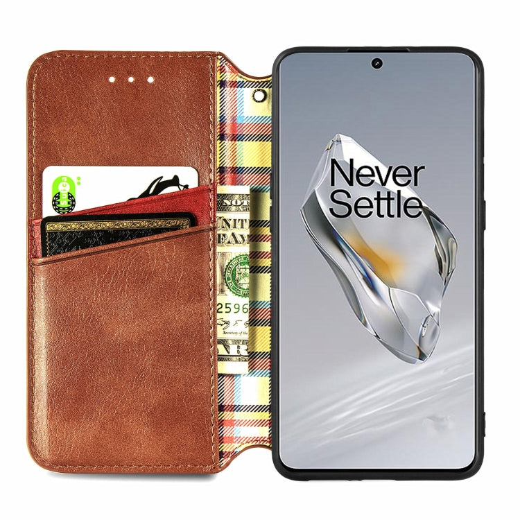 For OnePlus 12 Cubic Grid Pressed Magnetic Leather Phone Case(Brown) - OnePlus Cases by buy2fix | Online Shopping UK | buy2fix