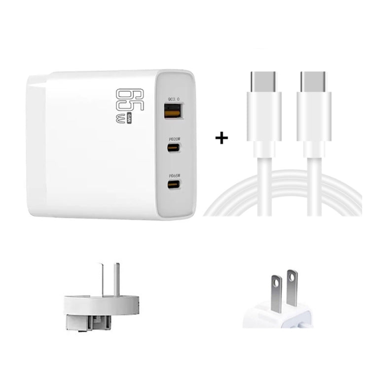 GAN 65W PD45W Dual Type-C / QC3.0 USB  Multi Compatible Charger + 2m USB-C to USB-C Data Cable AU + US Plug White - Cable & Adapter by buy2fix | Online Shopping UK | buy2fix