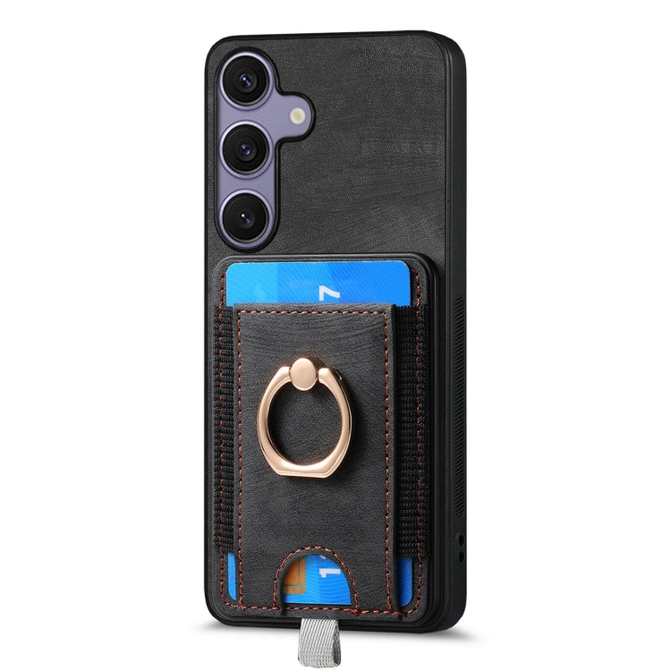 For Samsung Galaxy S25+ 5G Retro Splitable Magnetic Card Bag Leather Phone Case(Black) - Galaxy Phone Cases by buy2fix | Online Shopping UK | buy2fix