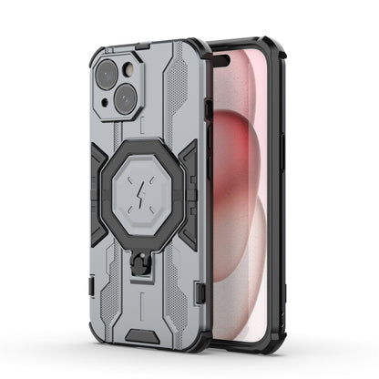 For iPhone 15 MagSafe Supersonic Armor Holder PC Hybrid TPU Phone Case(Grey) - iPhone 15 Cases by buy2fix | Online Shopping UK | buy2fix