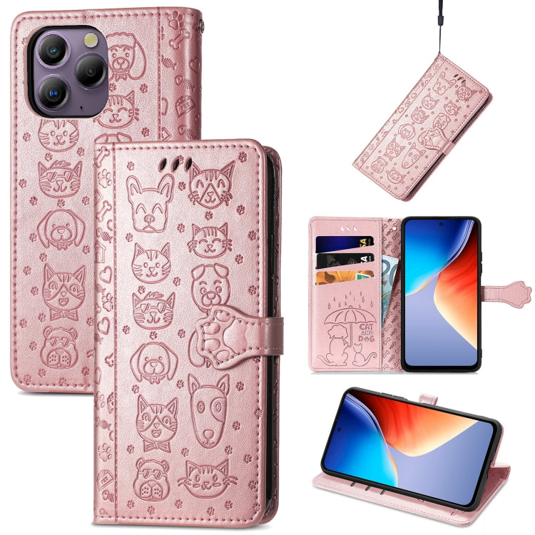 For Blackview A96 Cat and Dog Embossed Leather Phone Case(Rose Gold) - More Brand by buy2fix | Online Shopping UK | buy2fix