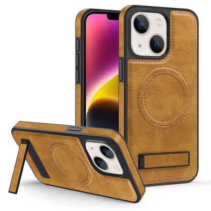 For iPhone 14 Multi-function Holder MagSafe PU Phone Case(Brown) - iPhone 14 Cases by buy2fix | Online Shopping UK | buy2fix