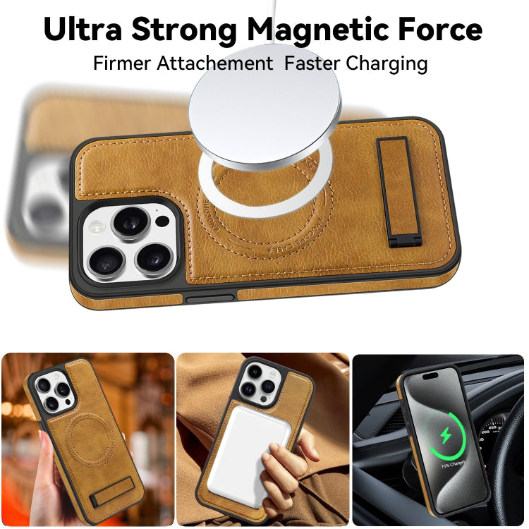 For iPhone 15 Plus Multi-function Holder MagSafe PU Phone Case(Black) - iPhone 15 Plus Cases by buy2fix | Online Shopping UK | buy2fix