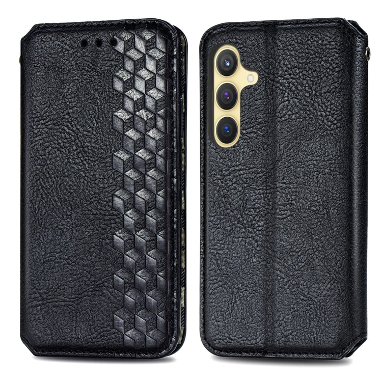 For Samsung Galaxy S25 5G Cubic Grid Pressed Magnetic Leather Phone Case(Black) - Galaxy S25 5G Cases by buy2fix | Online Shopping UK | buy2fix