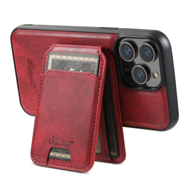 For iPhone 15 Suteni H15 MagSafe Oil Eax Leather Detachable Wallet Back Phone Case(Red) - iPhone 15 Cases by Suteni | Online Shopping UK | buy2fix