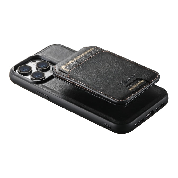 For iPhone 13 Pro Max Suteni H15 MagSafe Oil Eax Leather Detachable Wallet Back Phone Case(Black) - iPhone 13 Pro Max Cases by Suteni | Online Shopping UK | buy2fix