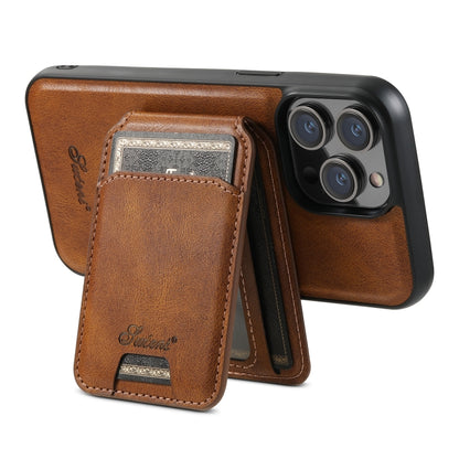 For iPhone 12 Pro Suteni H15 MagSafe Oil Eax Leather Detachable Wallet Back Phone Case(Brown) - iPhone 12 / 12 Pro Cases by Suteni | Online Shopping UK | buy2fix