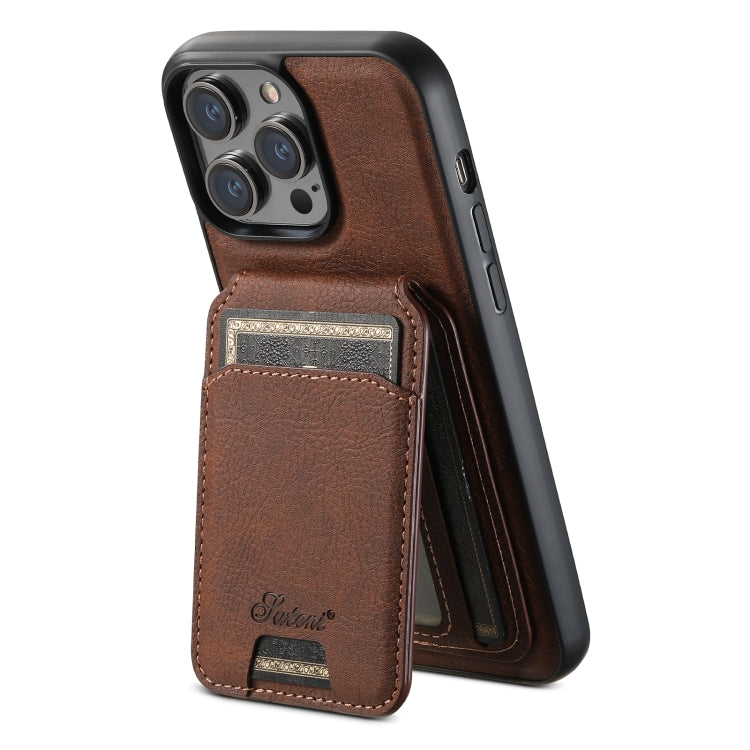 For iPhone 15 Pro Max Suteni H16 Litchi Texture Leather Detachable Wallet Back Phone Case(Brown) - iPhone 15 Pro Max Cases by Suteni | Online Shopping UK | buy2fix