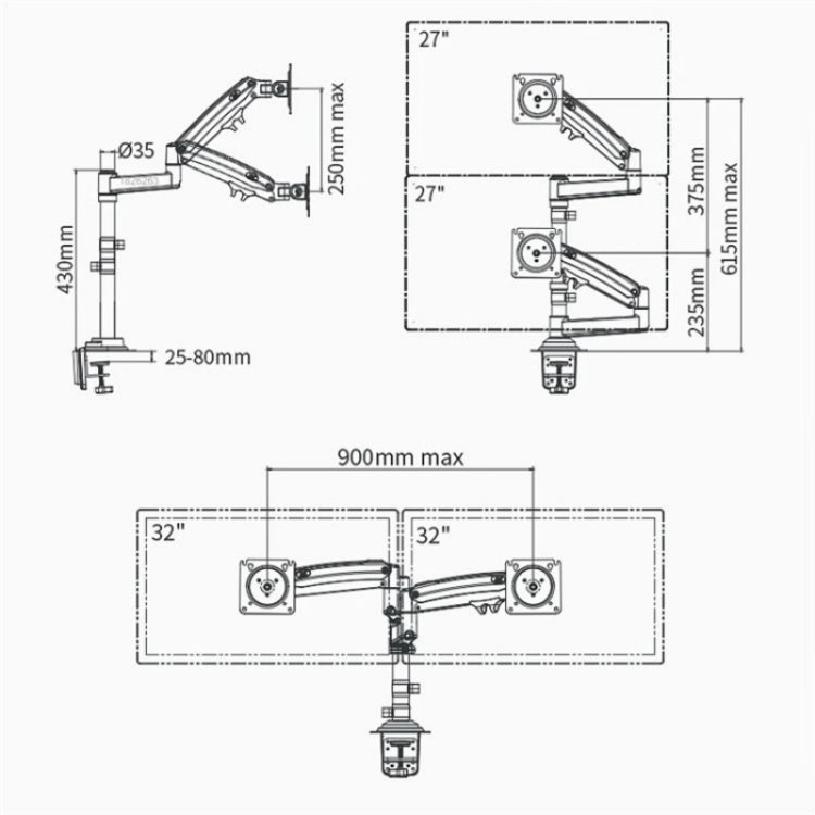 NORTH BAYOU NB H180 FP-2 Laptop Gas Spring Full Motion Dual Arm Clamp 22 - 32 inch LCD TV Monitor Desk Holder - Laptop Stand by buy2fix | Online Shopping UK | buy2fix